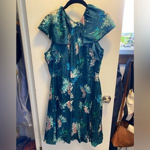NWT Rebecca Taylor Silk Teal Floral Dress 14